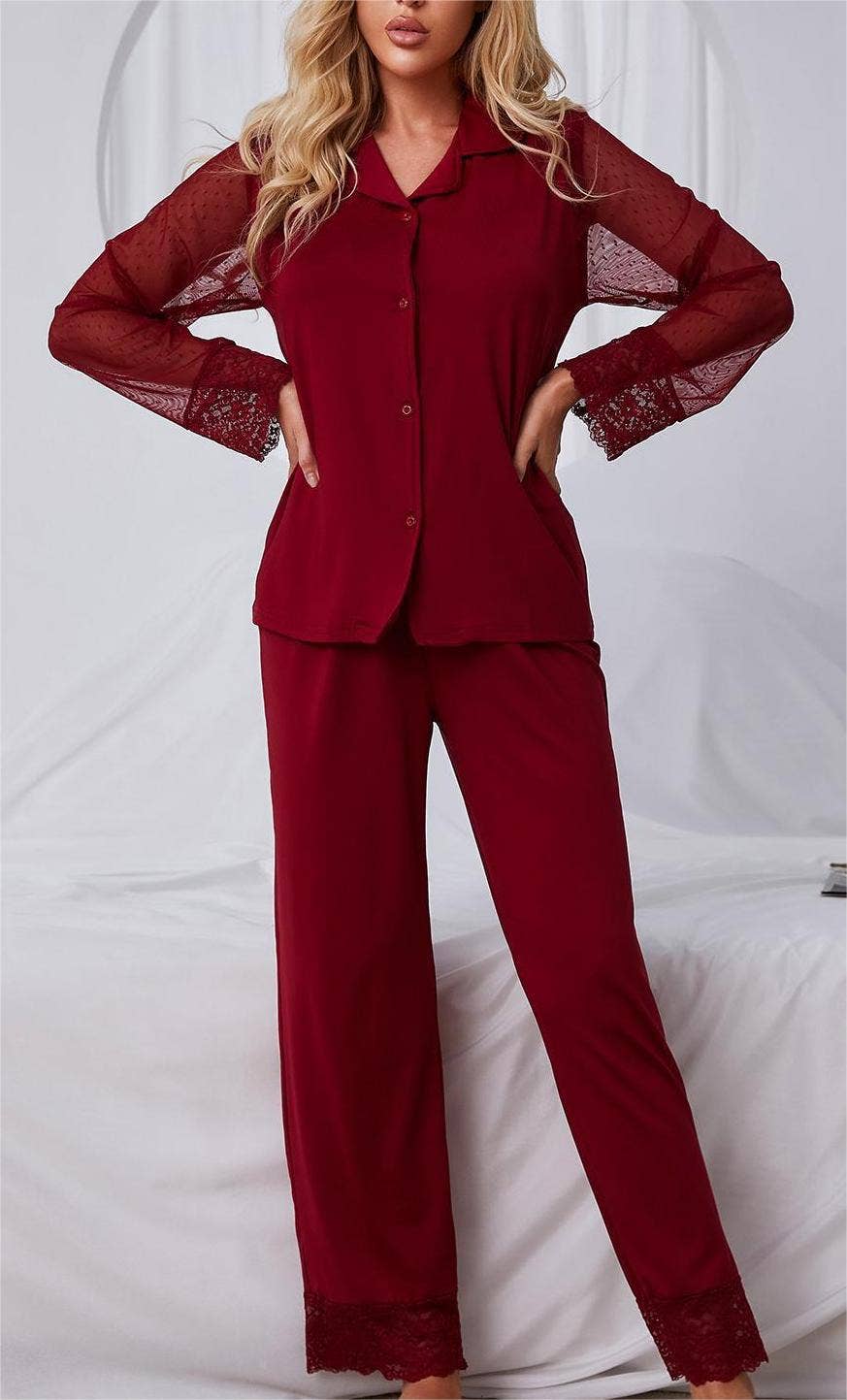 Lace Mesh Long Sleeve Loungewear