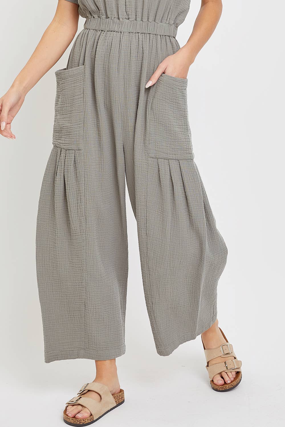 ONE-PIECE COTTON GAUZE WIDE-LEG JUMPSUIT