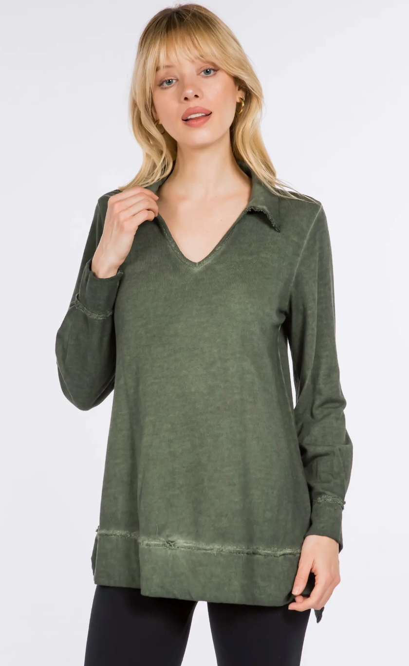 Oil Washed Split Neck Tunic