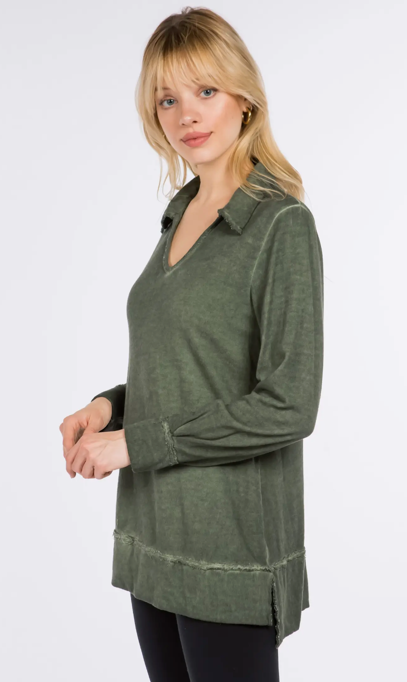 Oil Washed Split Neck Tunic