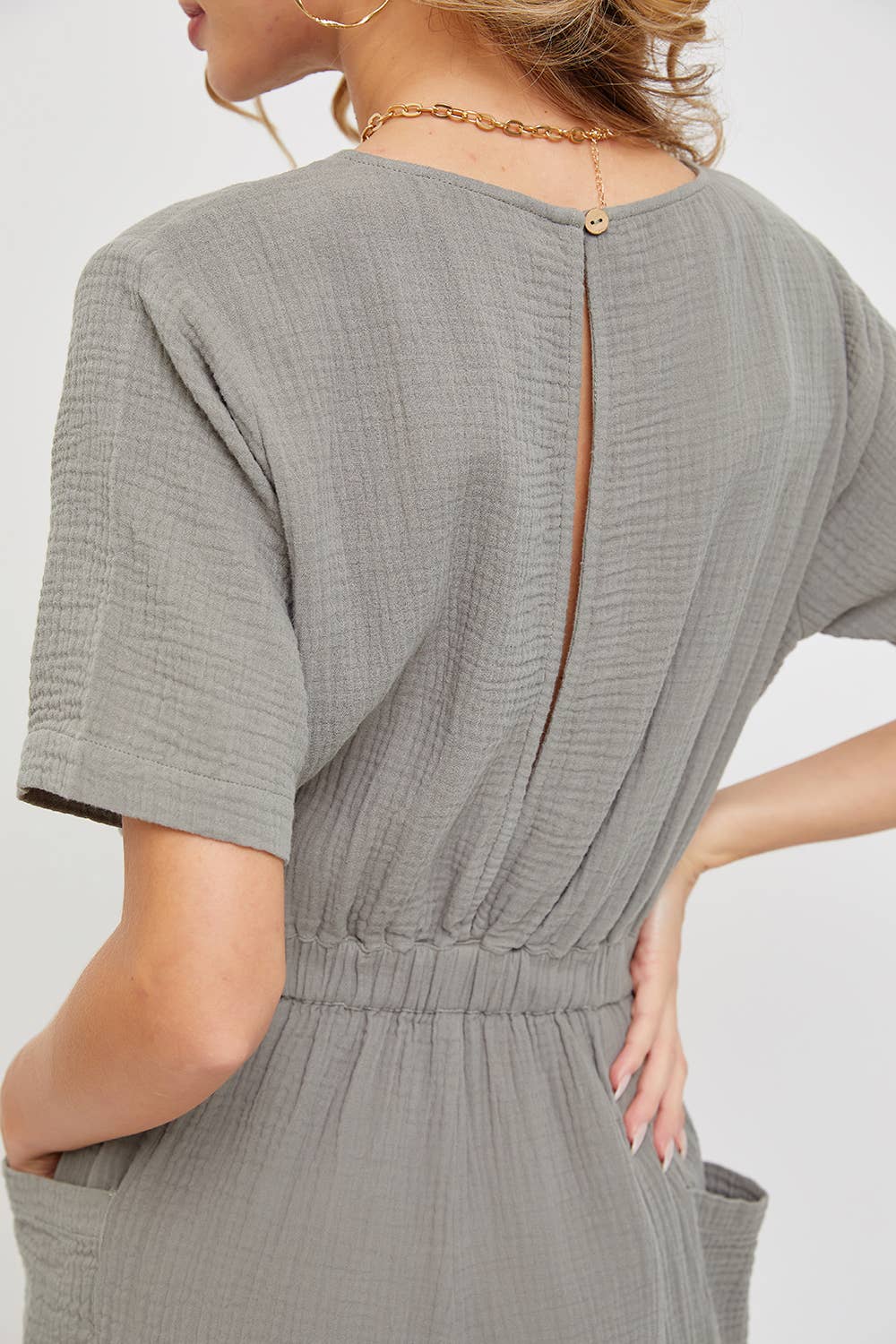 ONE-PIECE COTTON GAUZE WIDE-LEG JUMPSUIT