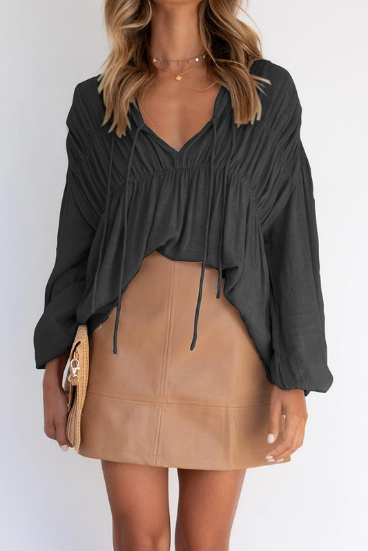 Pleated Lantern Sleeve Top