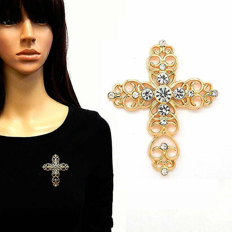 Cross Filigree Brooch Pin