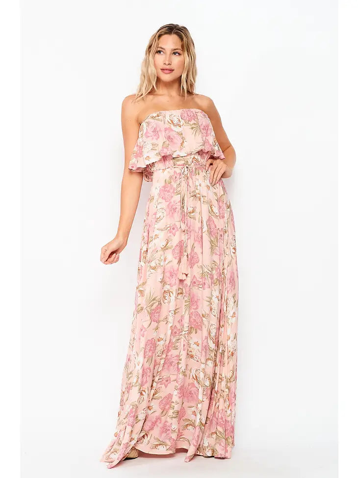 Floral Woven Strapless Maxi Dress