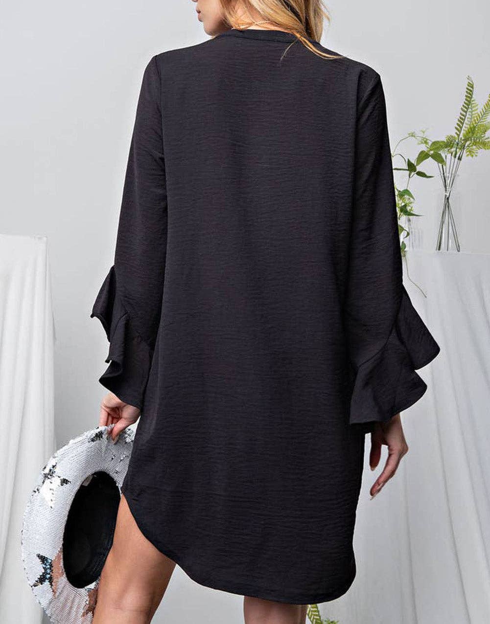 Flounce Splicing Sleeve Mini Shift Dress