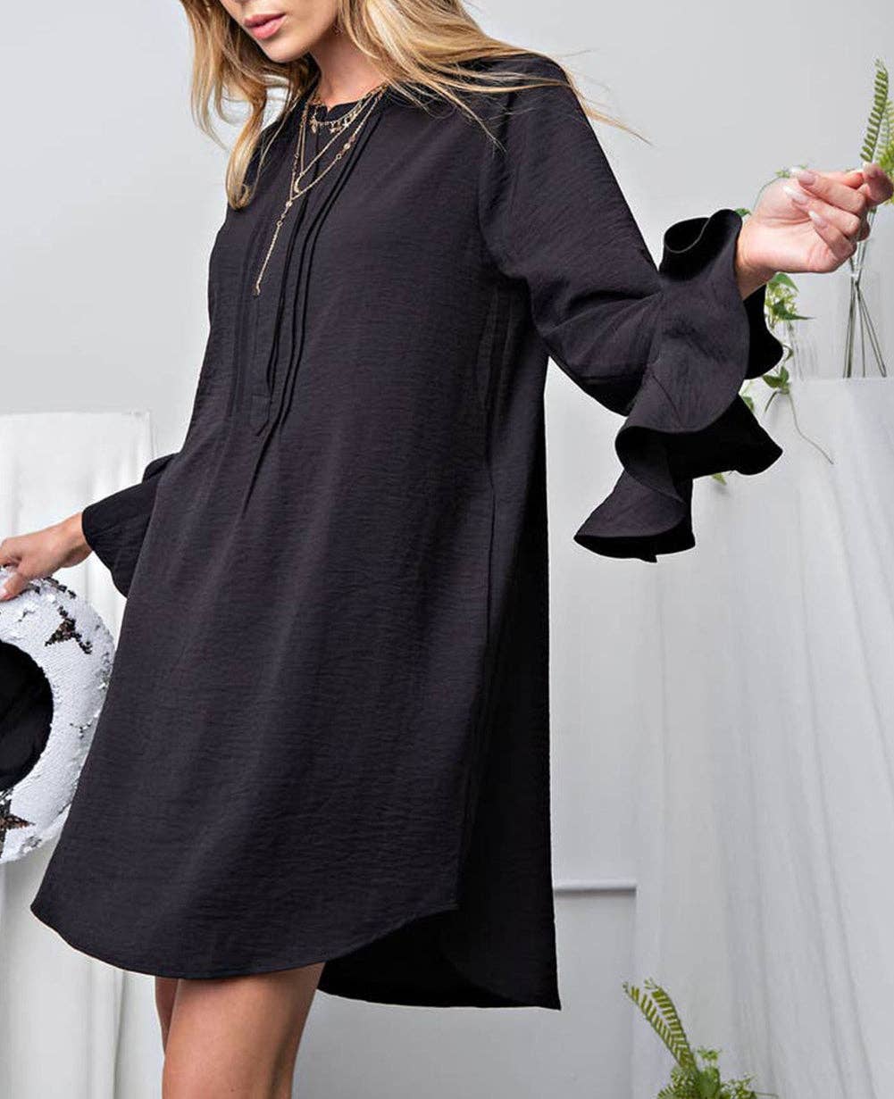 Flounce Splicing Sleeve Mini Shift Dress