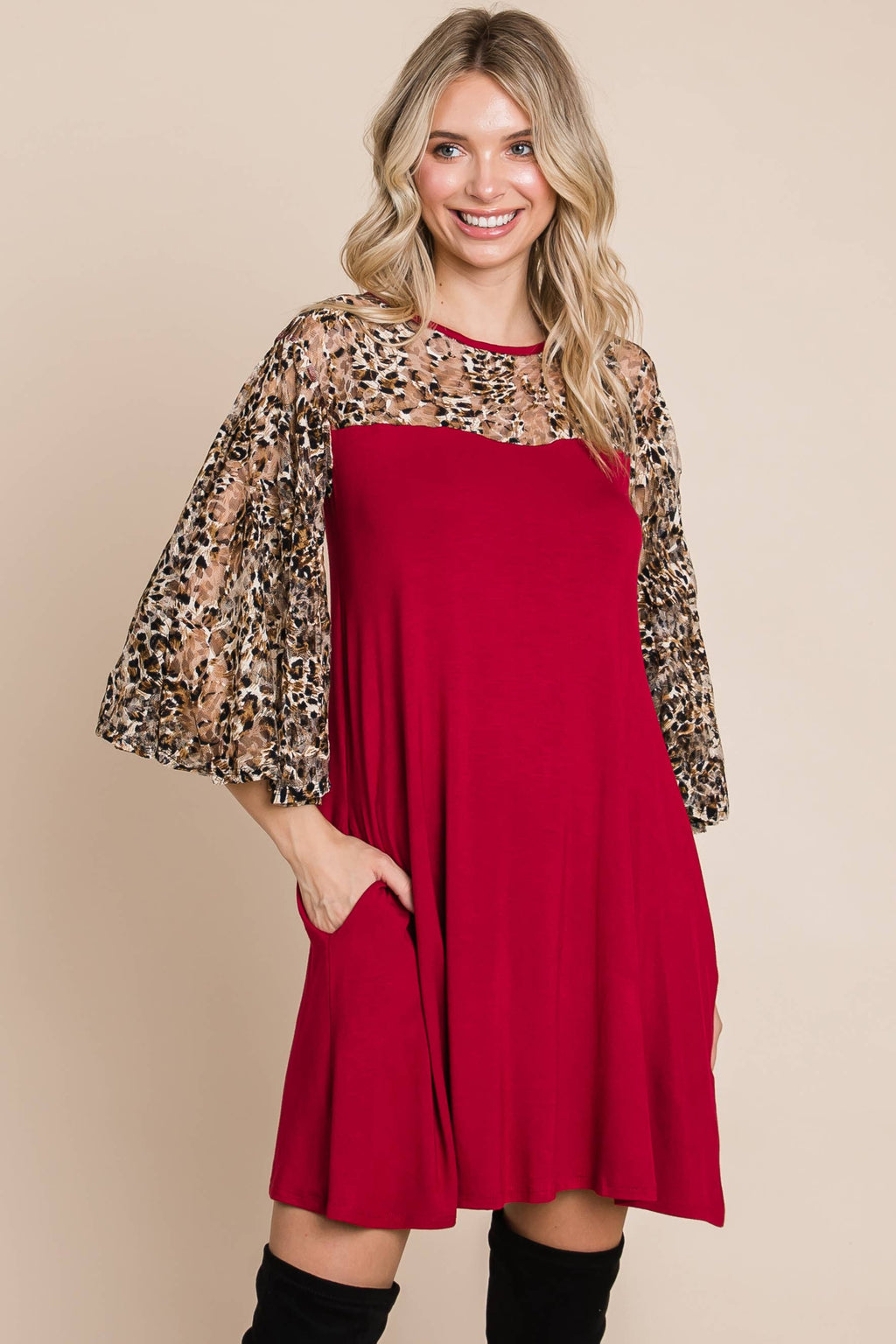 Cheetah Mesh Bell Sleeve Swing Dress