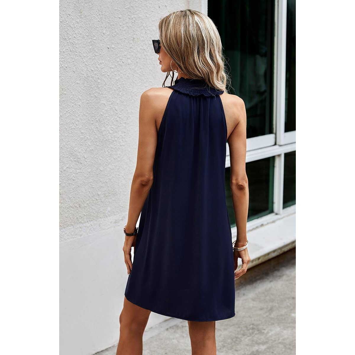 Halter Neck Sleeveless Loose Fit Solid Dress