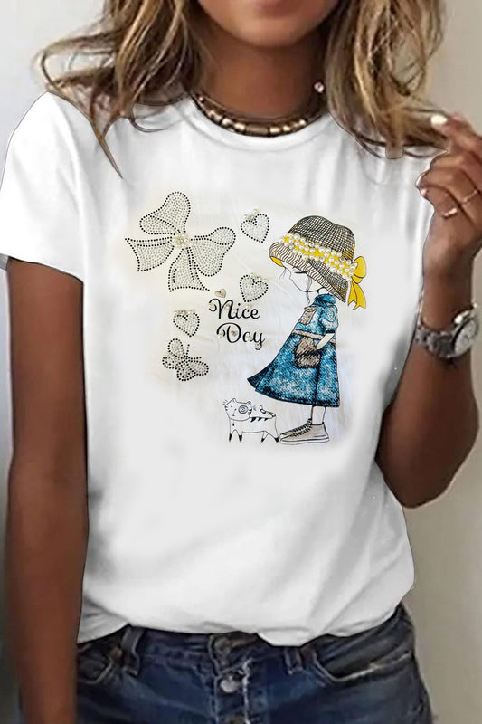 Ribbon and Girl Graphic T w/ Bling