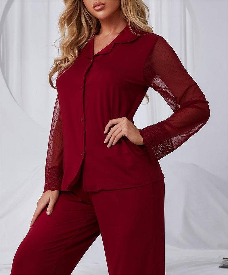 Lace Mesh Long Sleeve Loungewear