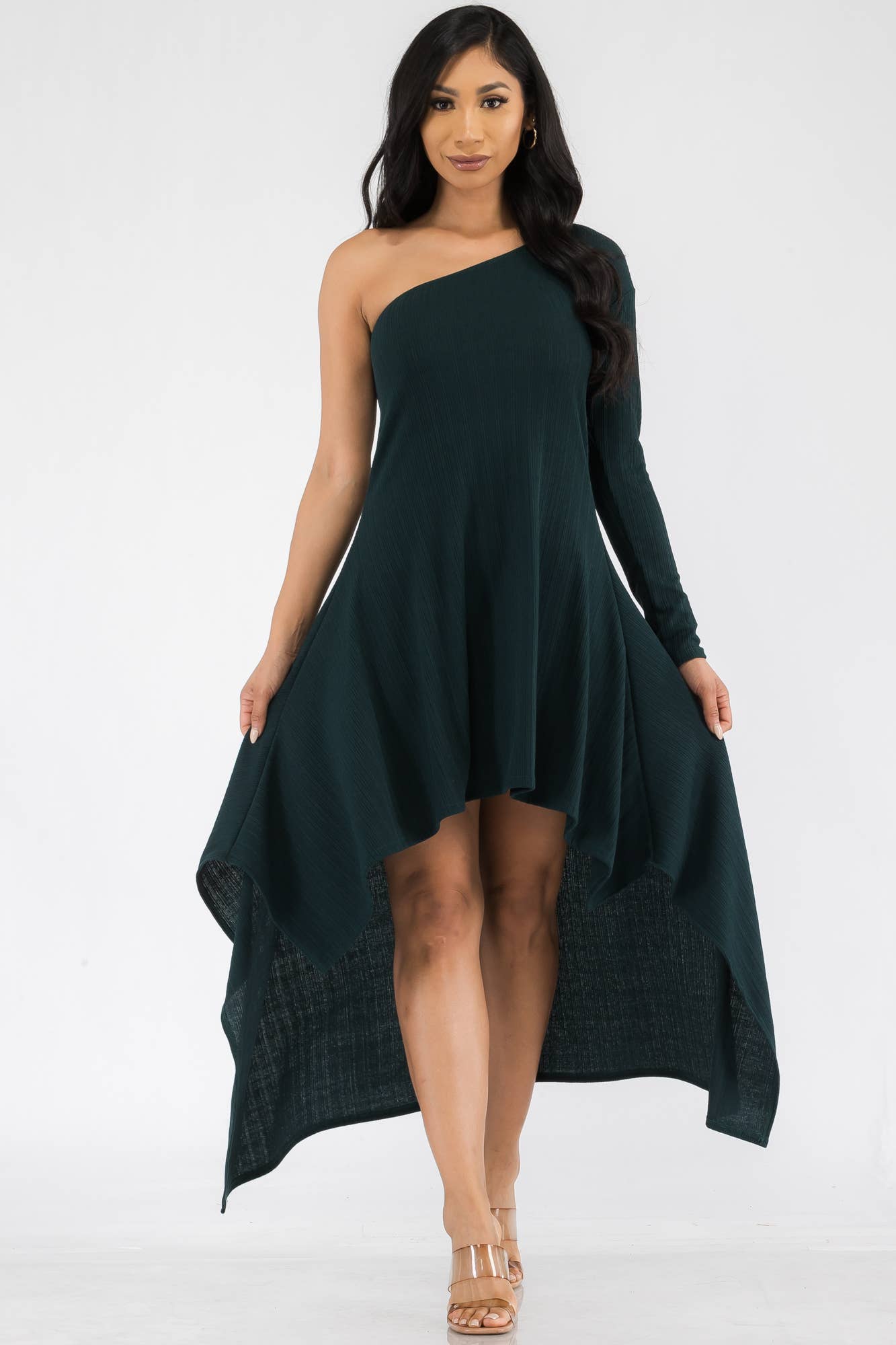 Plus One Shoulder High Low Maxi Dress