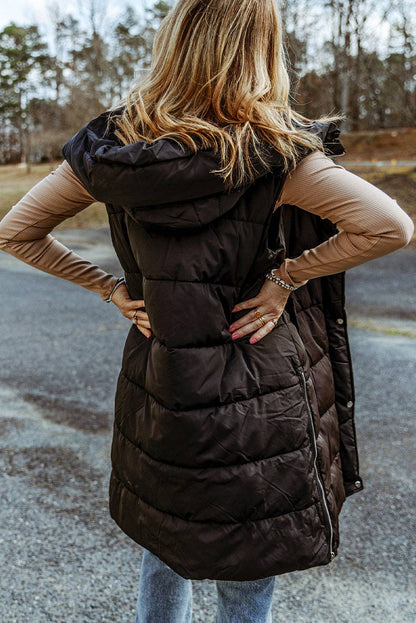 Hooded Long Quilted Vest Coat