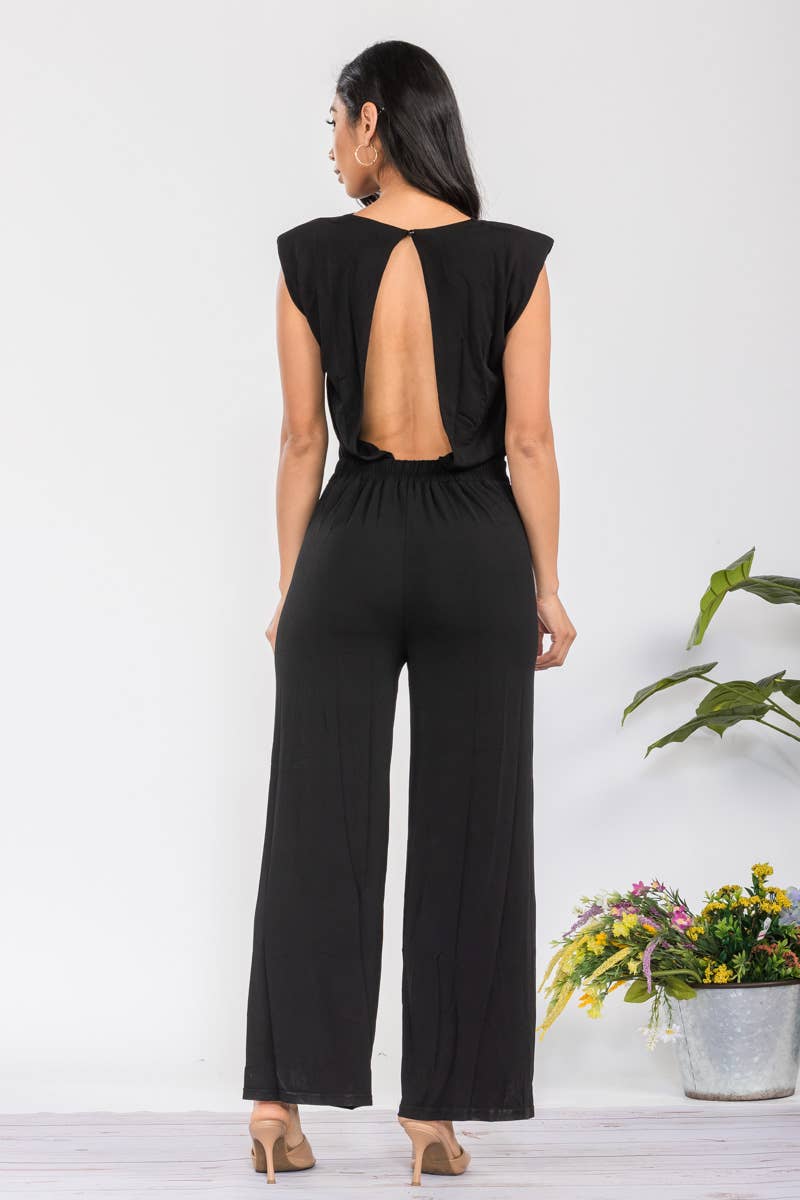 Solid Jumpsuit with Open Back