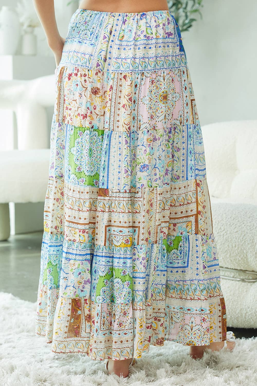 Blue Floral Print Maxi-Skirt