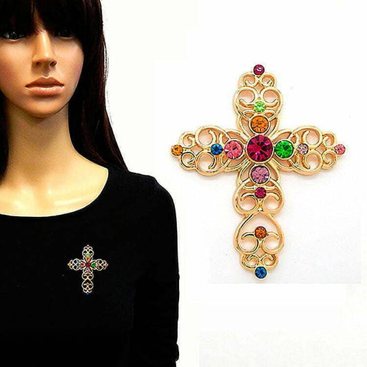 Cross Filigree Brooch Pin