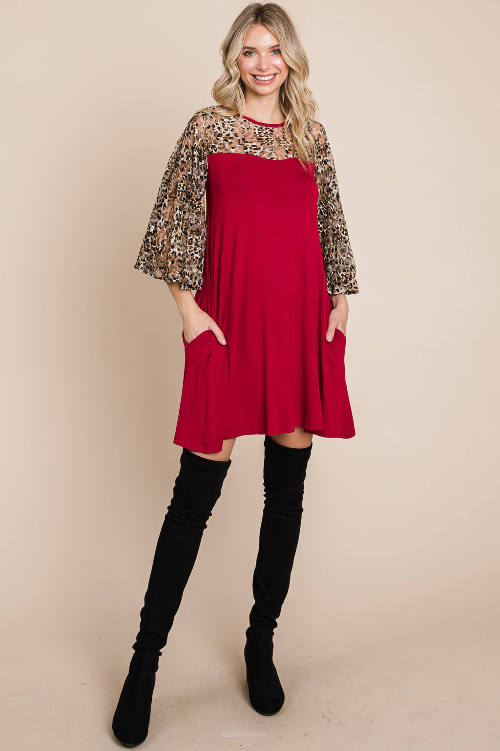 Cheetah Mesh Bell Sleeve Swing Dress
