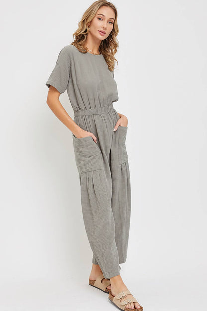 ONE-PIECE COTTON GAUZE WIDE-LEG  JUMPSUIT