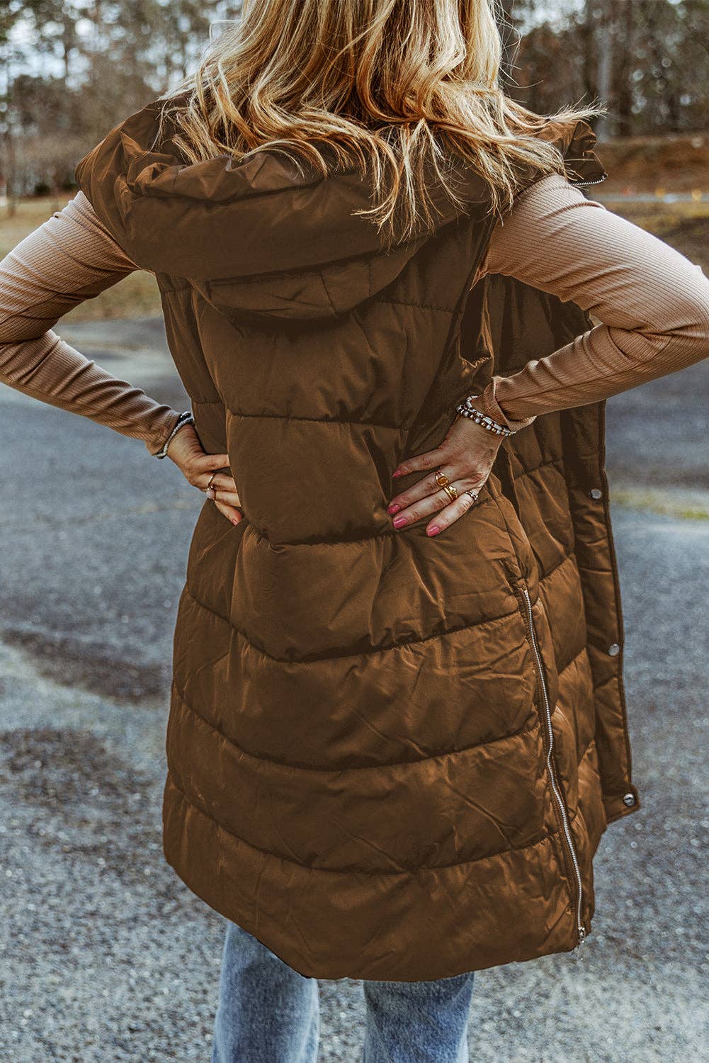 Hooded Long Quilted Vest Coat