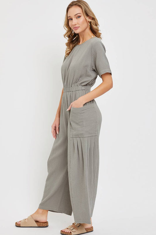 ONE-PIECE COTTON GAUZE WIDE-LEG  JUMPSUIT