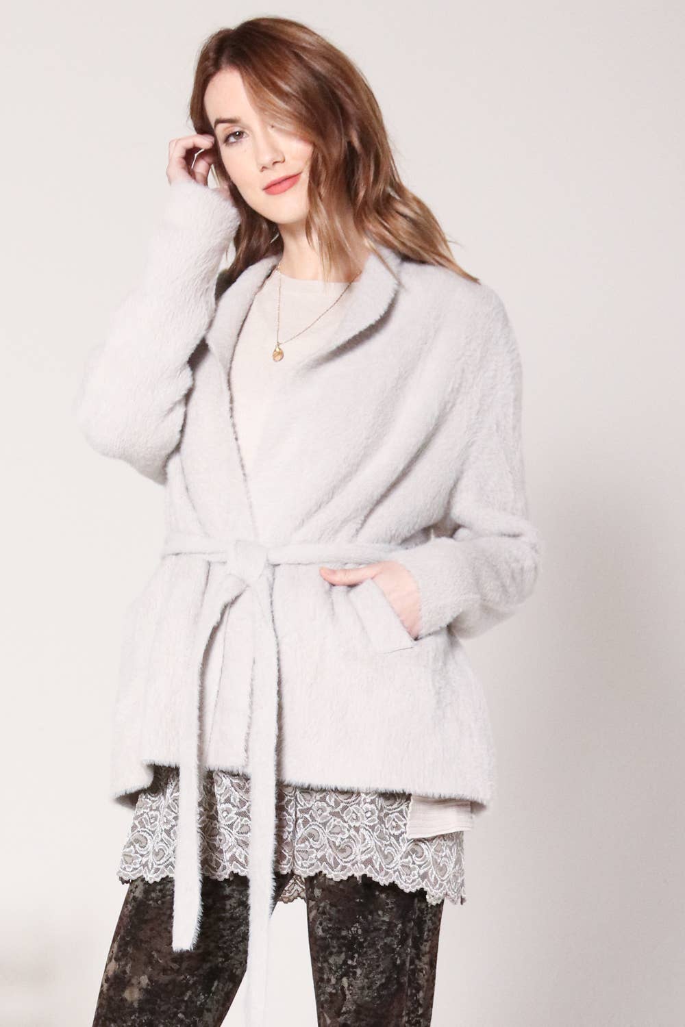 Fuzzy Mohair Wrap Cardigan