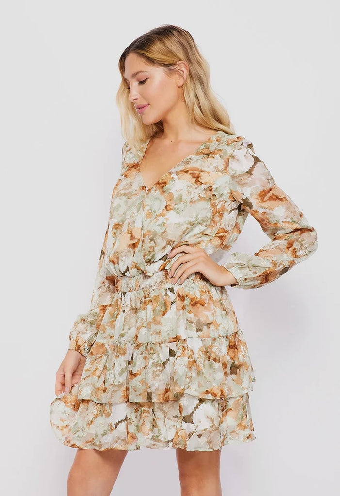 Floral Print Woven Long Sleeve Mini-Dress - Bella Rosa Boutique