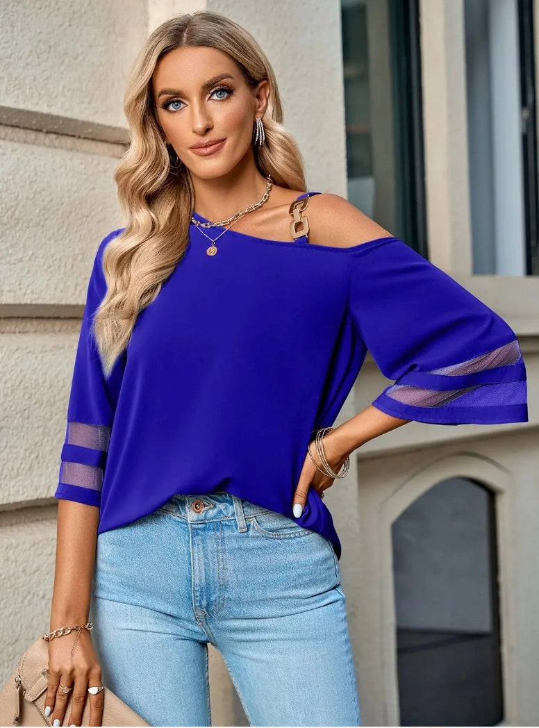 Metal Clasp Bell Sleeve Blouse