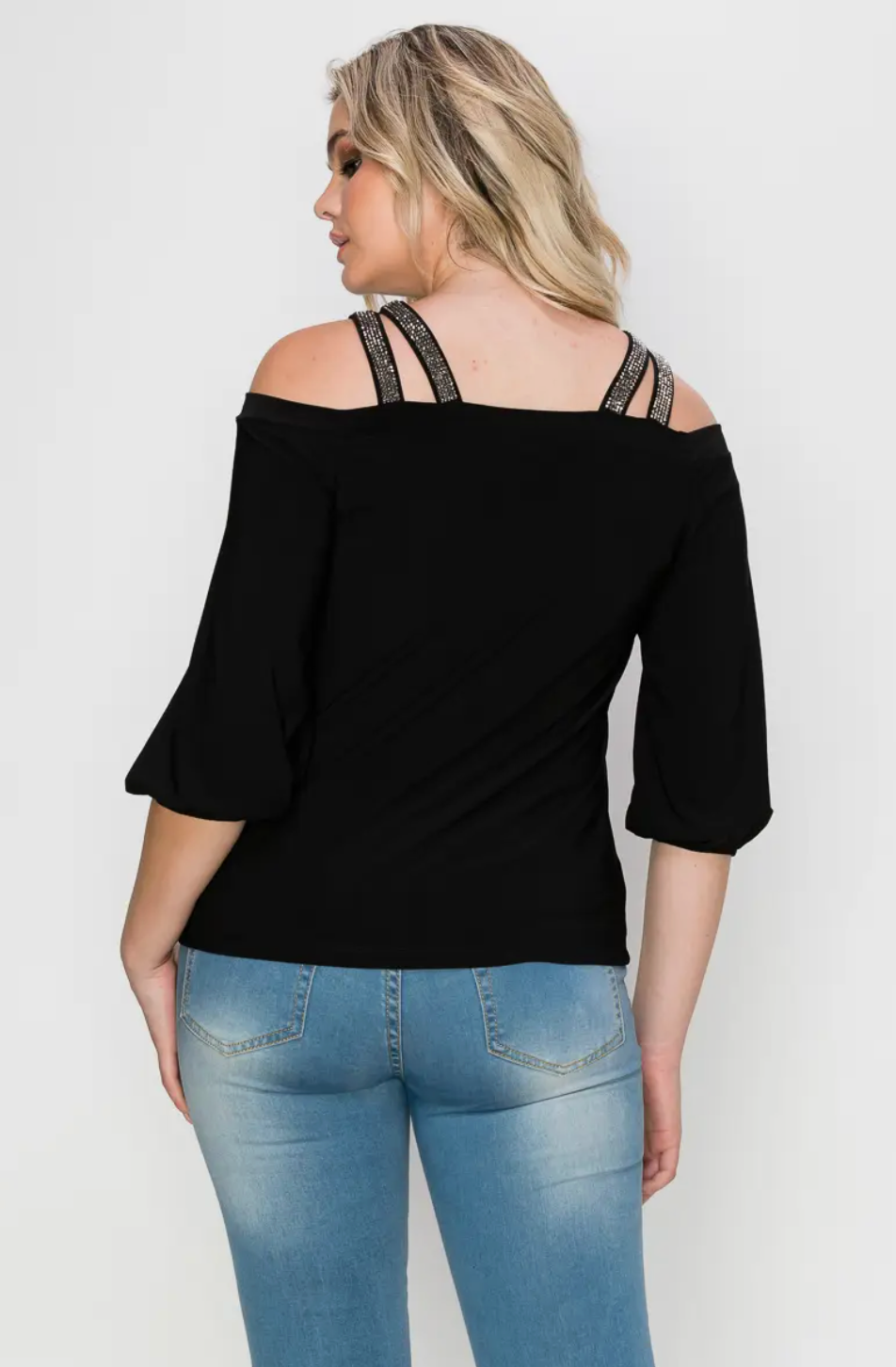 Embellished Double Strap Blouse - Bella Rosa Boutique