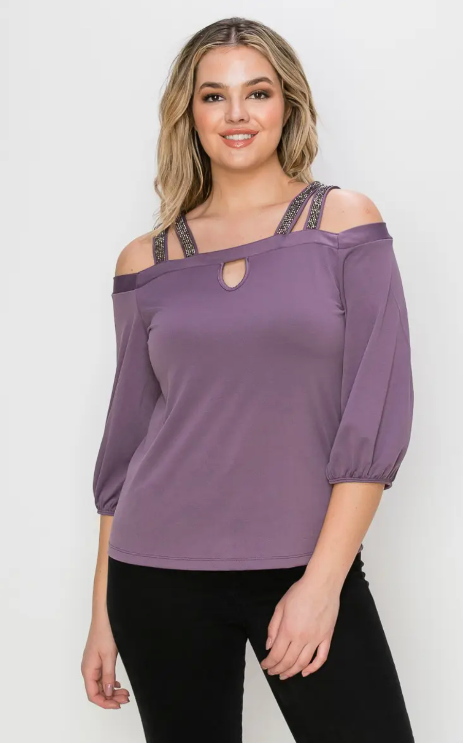Embellished Double Strap Blouse - Bella Rosa Boutique
