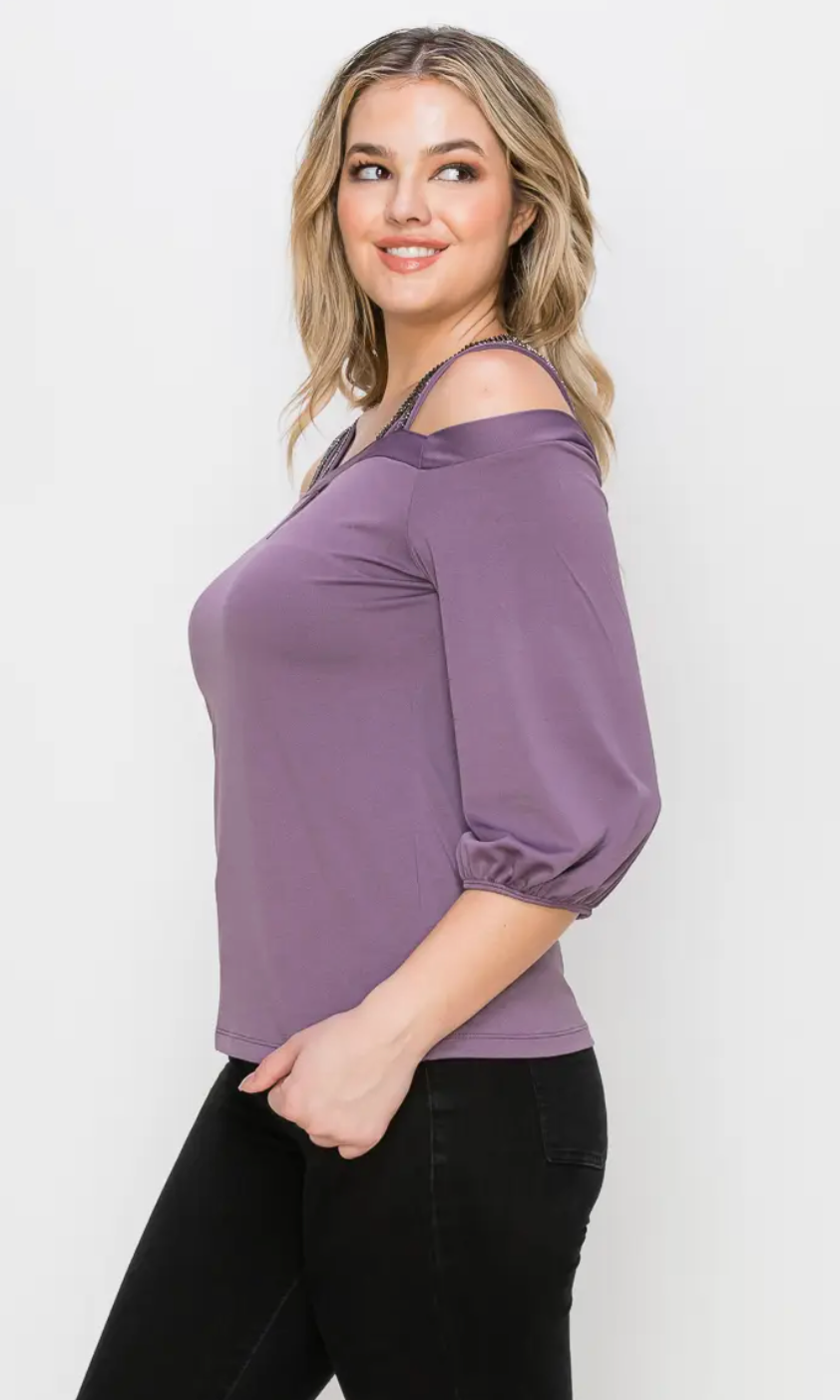 Embellished Double Strap Blouse - Bella Rosa Boutique