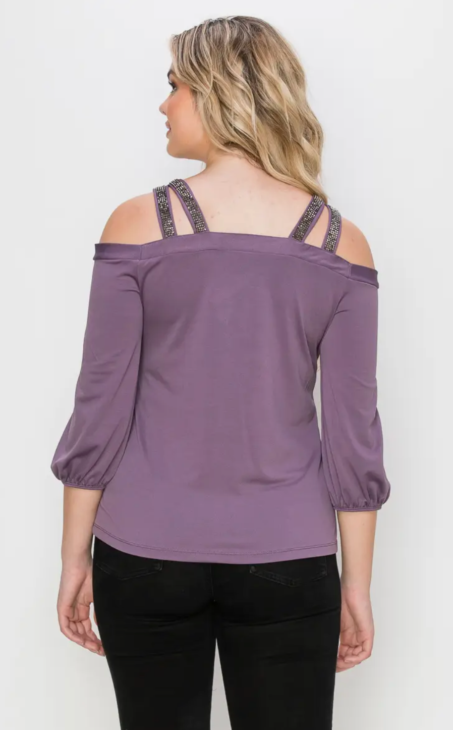 Embellished Double Strap Blouse - Bella Rosa Boutique