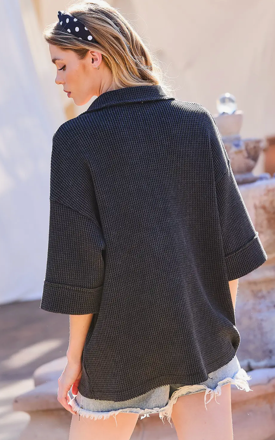 Charcoal Collar Neck Thermal Top - Bella Rosa Boutique