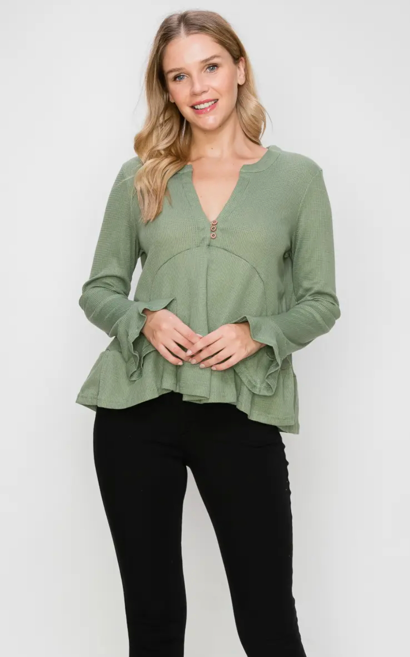 Waffle Knit Peplum Top - Bella Rosa Boutique