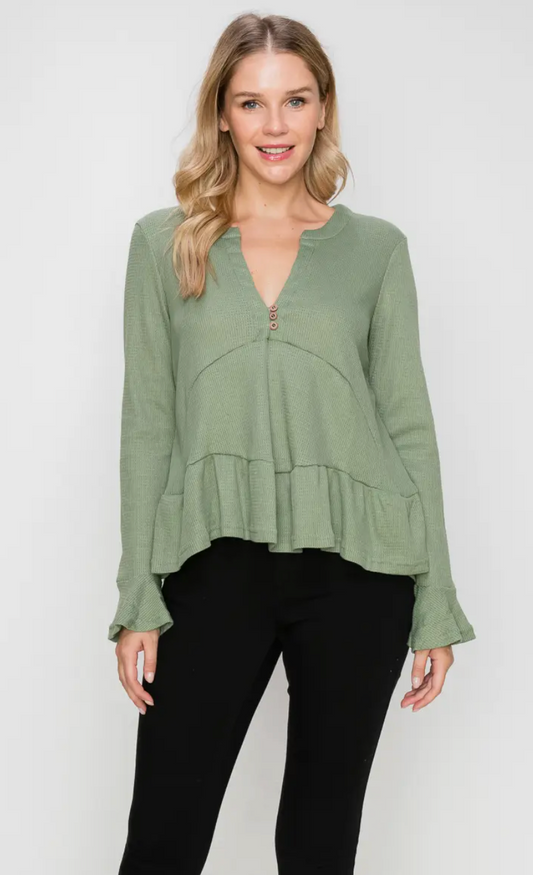 Waffle Knit Peplum Top - Bella Rosa Boutique