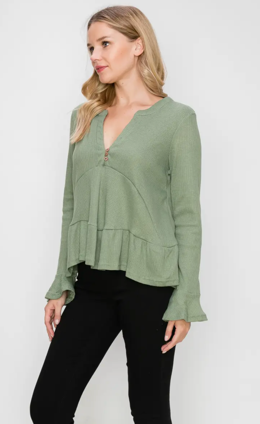 Waffle Knit Peplum Top - Bella Rosa Boutique