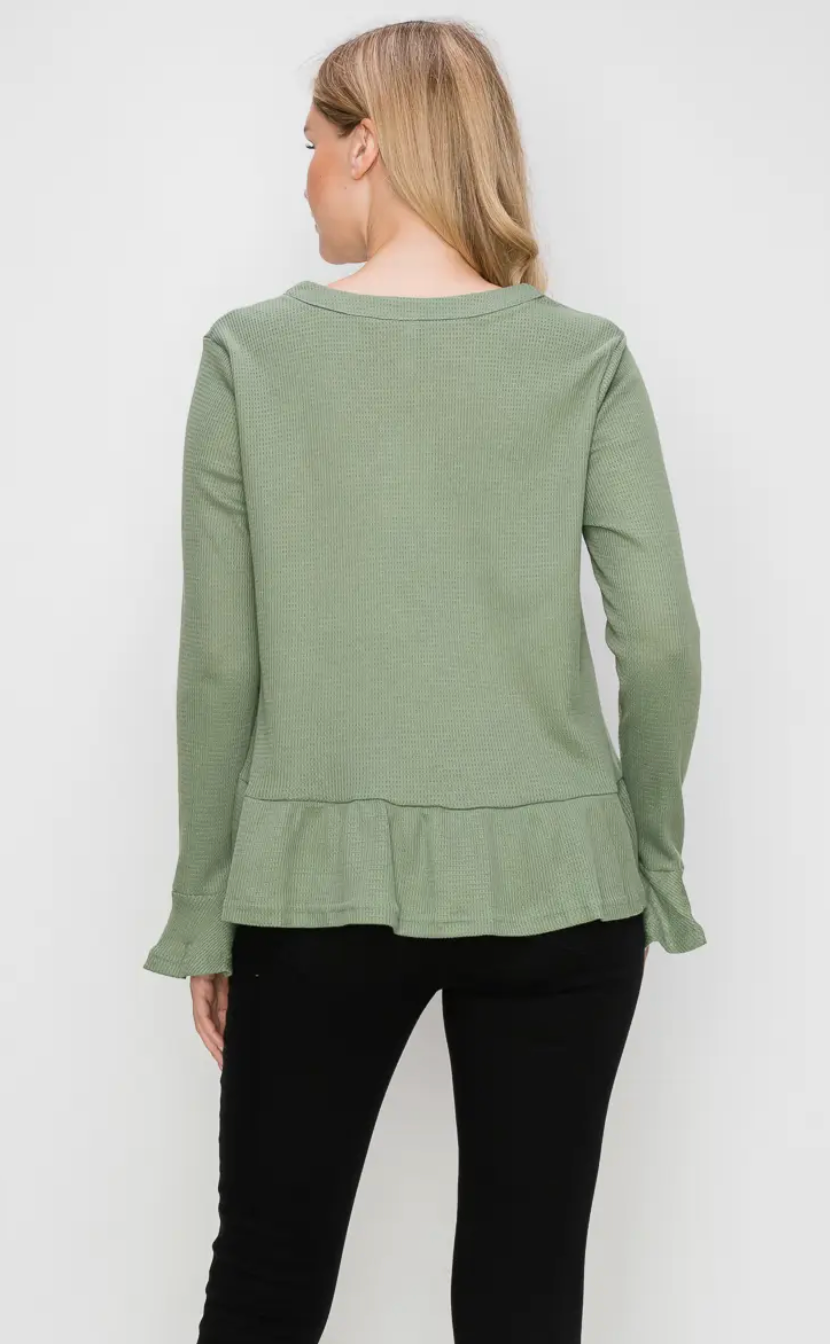 Waffle Knit Peplum Top - Bella Rosa Boutique