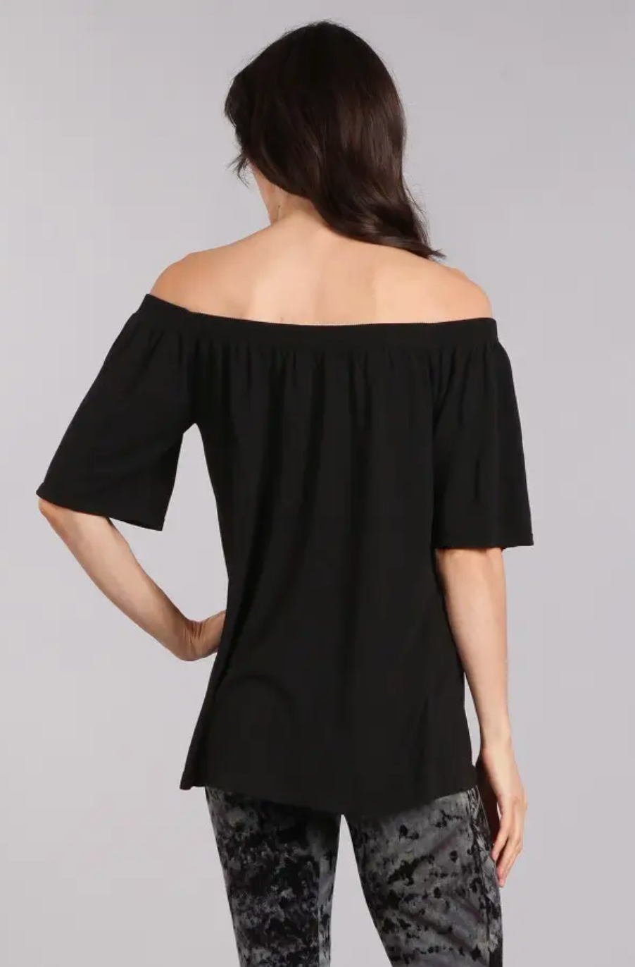 Square Sleeve Bardot Blouse - Bella Rosa Boutique