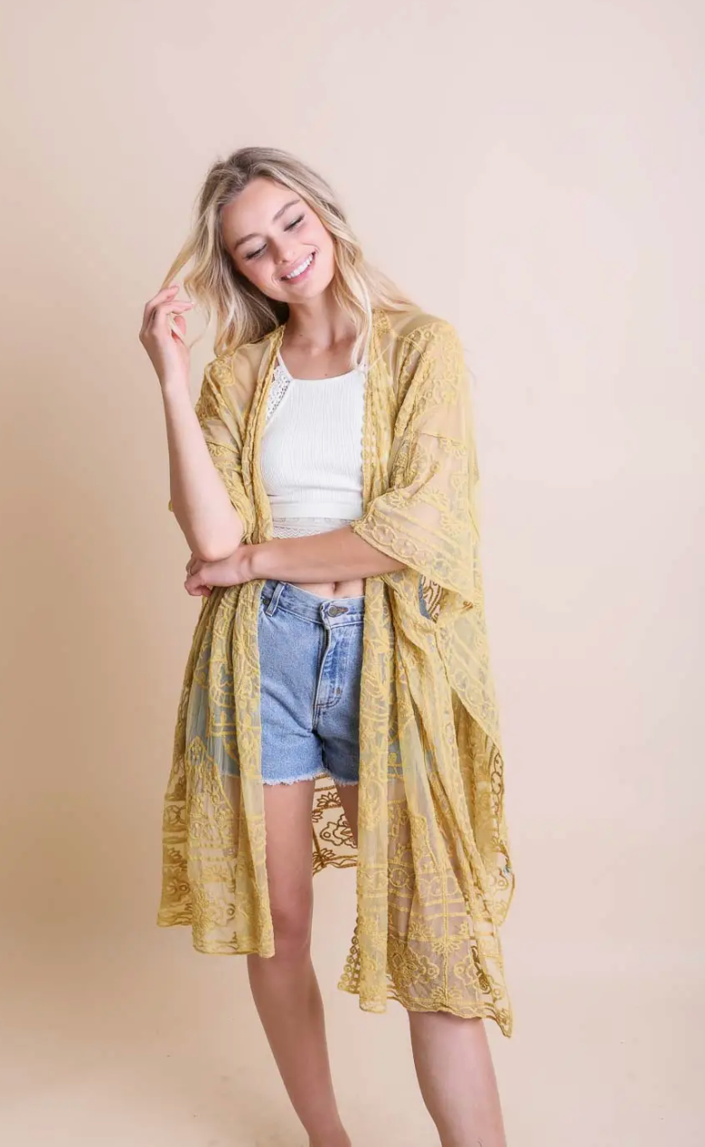 Floral Mandala Mesh Kimono - Bella Rosa Boutique