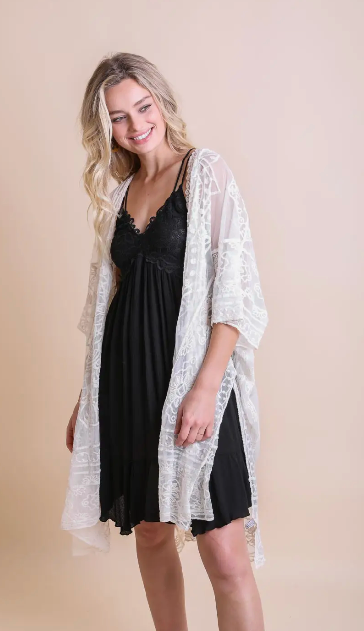 Floral Mandala Mesh Kimono - Bella Rosa Boutique