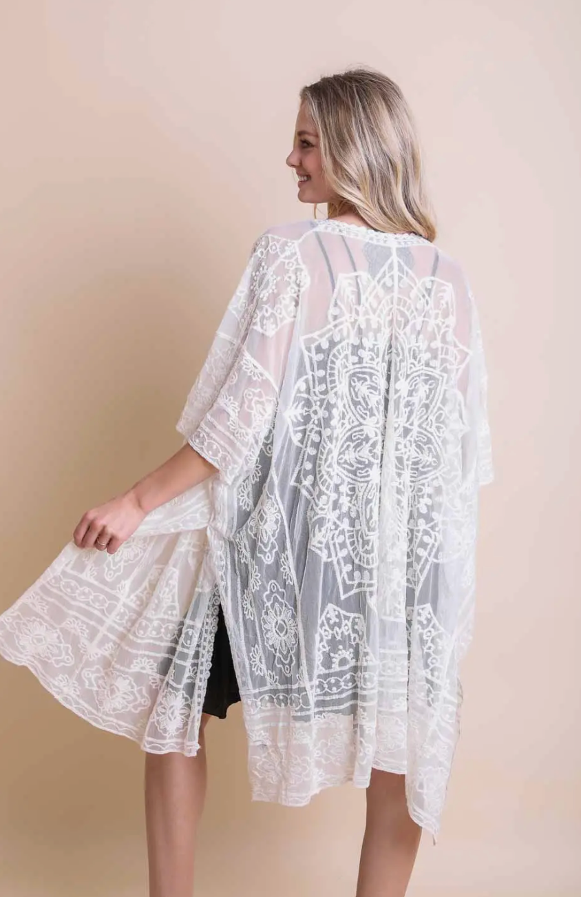 Floral Mandala Mesh Kimono - Bella Rosa Boutique