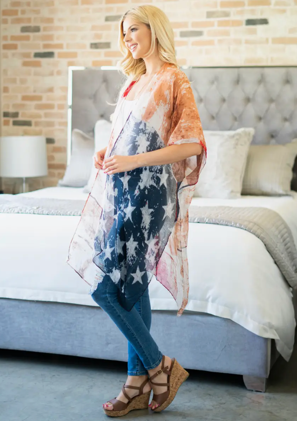 USA Print Kimono - Bella Rosa Boutique