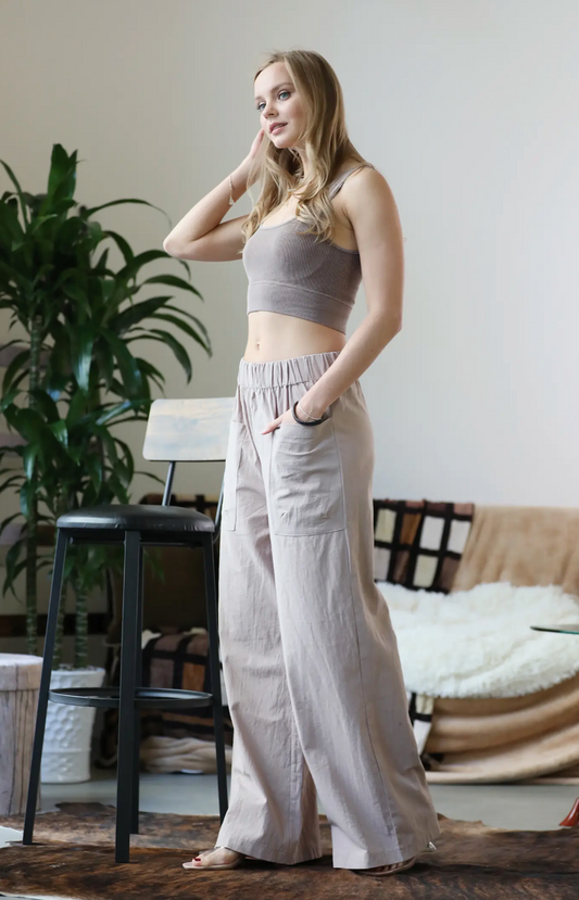 Wide Leg Patch Pocket Pants - Bella Rosa Boutique