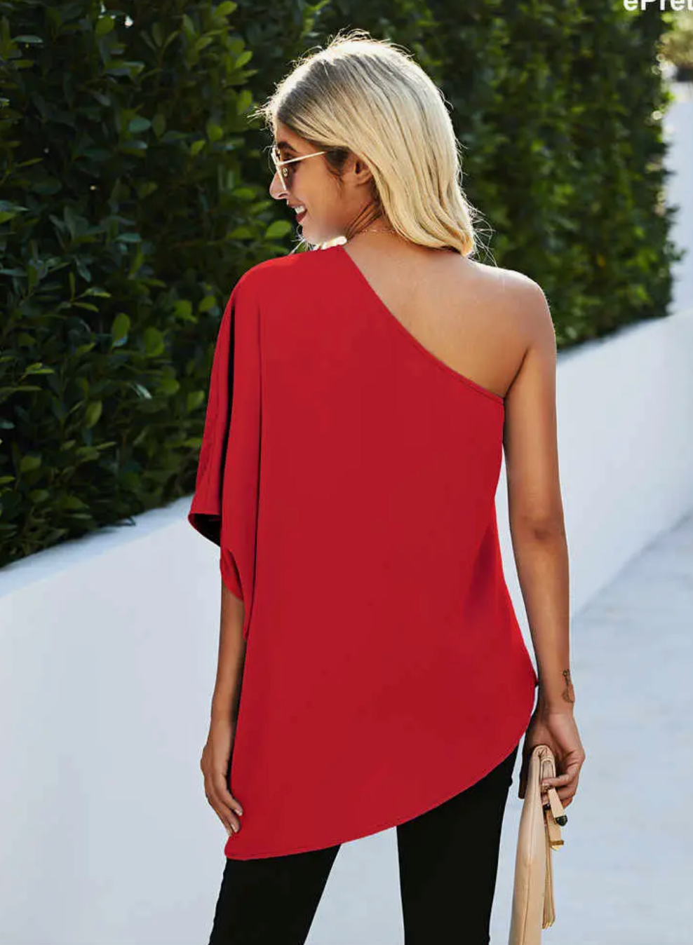 One Shoulder Draped Blouse - Bella Rosa Boutique