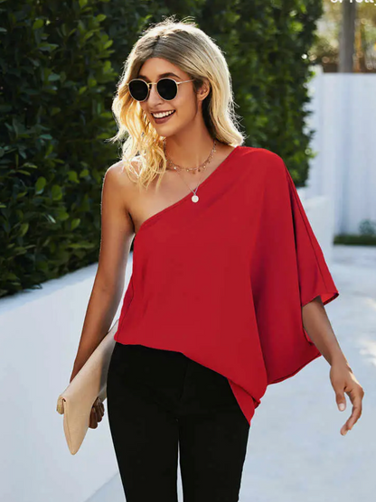 One Shoulder Draped Blouse - Bella Rosa Boutique