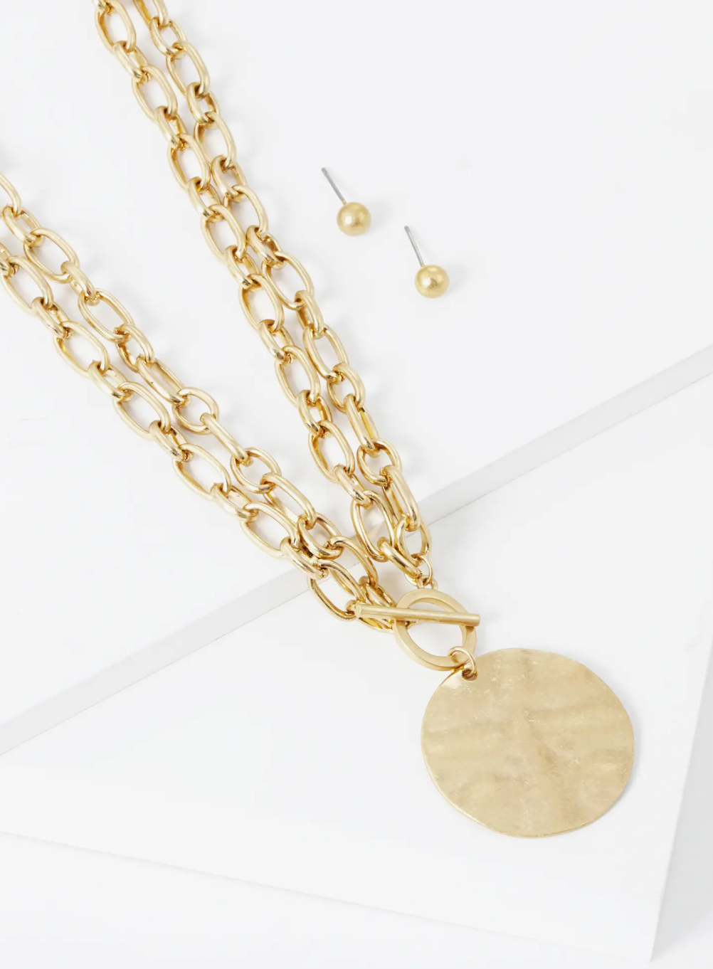 Hammered Disc Pendant Necklace & Earrings Set