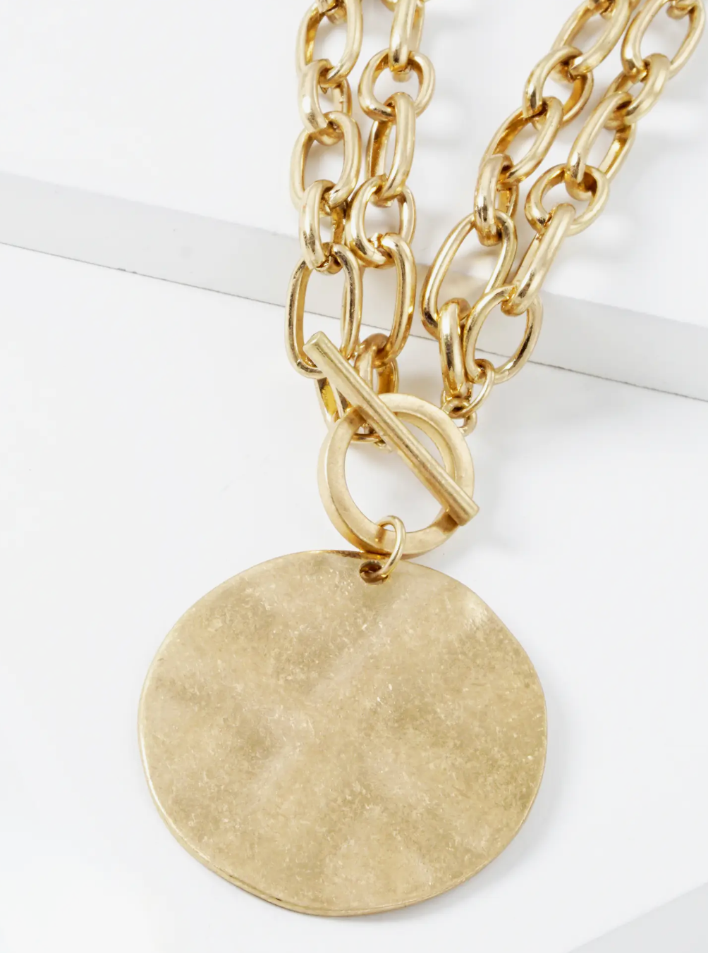 Hammered Disc Pendant Necklace & Earrings Set