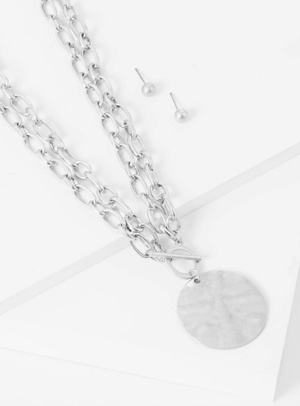 Hammered Disc Pendant Necklace & Earrings Set