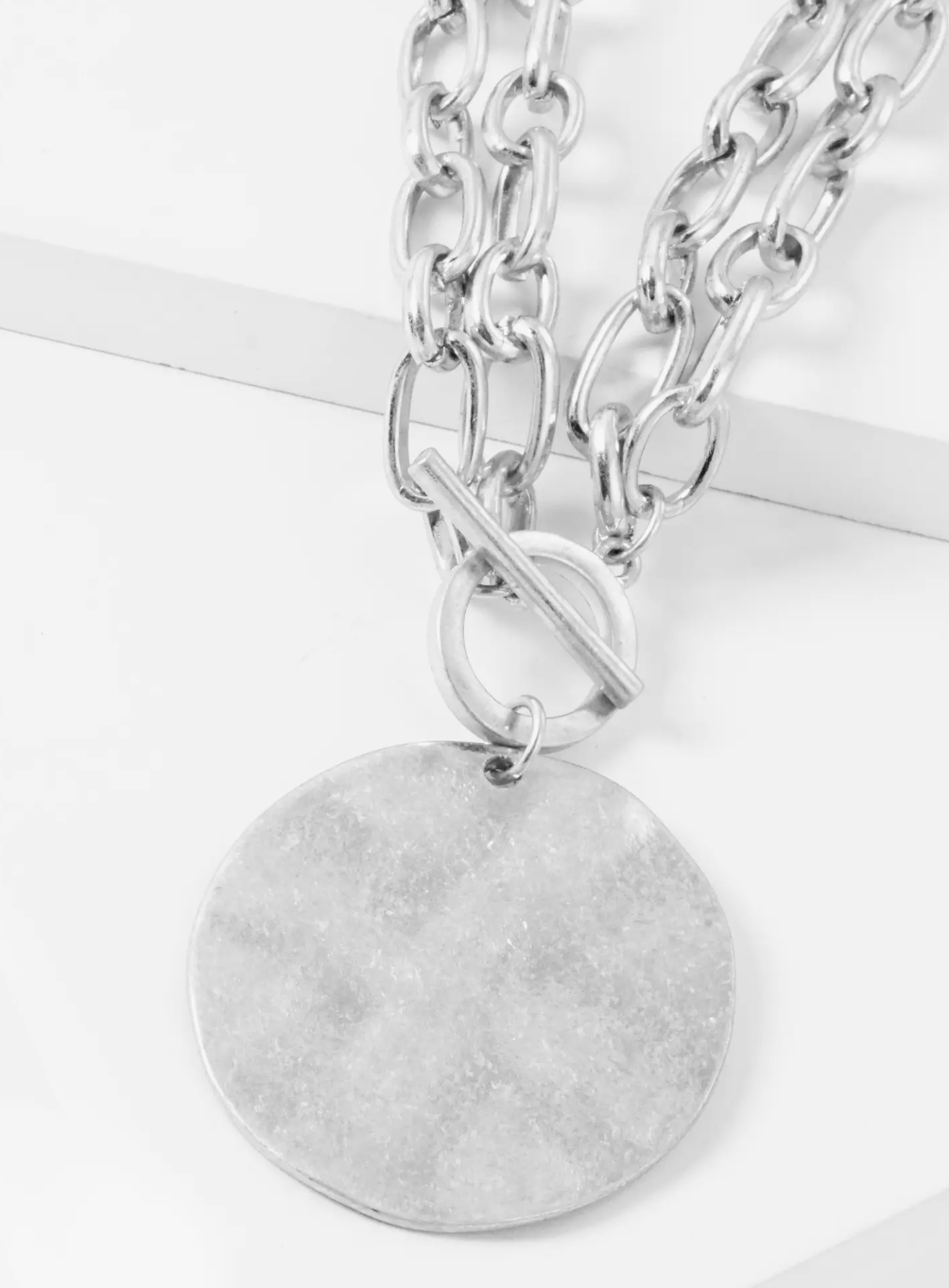 Hammered Disc Pendant Necklace & Earrings Set