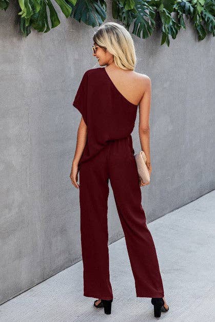 One Shoulder Loose Solid Jumpsuit