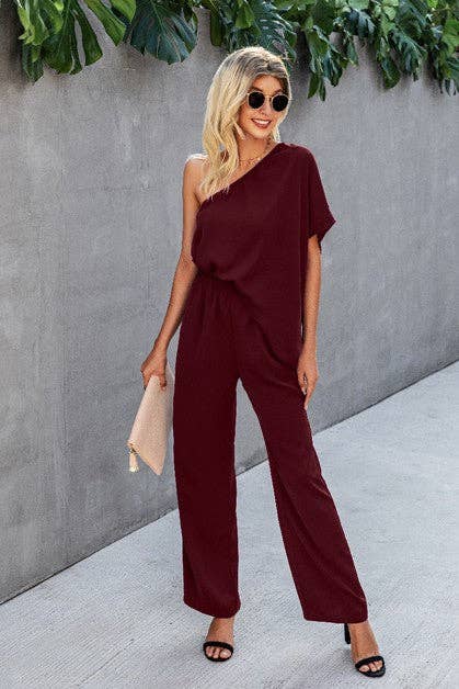 One Shoulder Loose Solid Jumpsuit