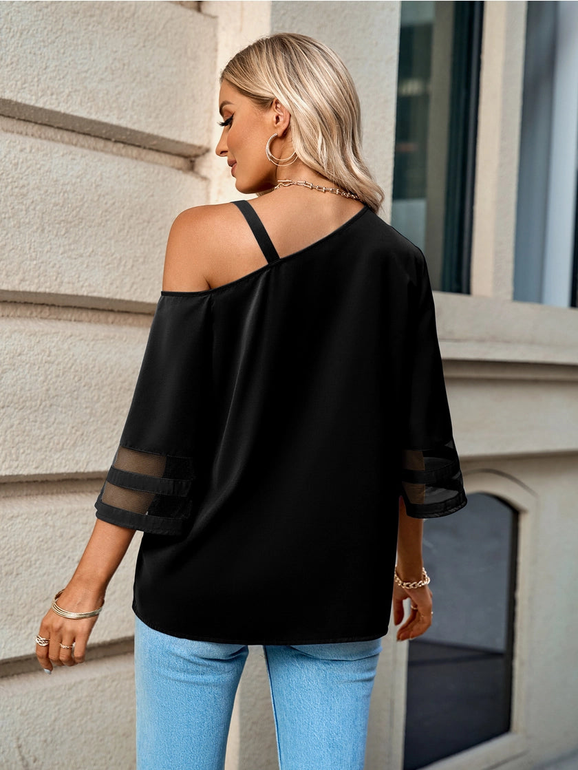 Metal Clasp Bell Sleeve Blouse